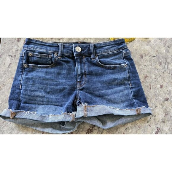 American Eagle Shortie Jean Shorts Super Stretch Womens Size 2 Raw Hem Cowgirl - Picture 1 of 10